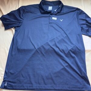 Callaway Opti-Dri Mens XL Blue Grid Performance Golf Polo Shirt Short Sleeve